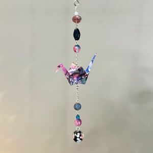 Origami Ornament #2366 - Small Crane with Repurposed Beads